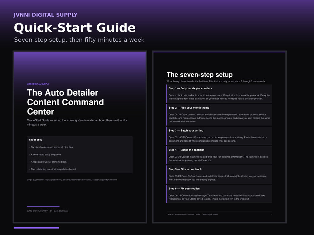 Cover and setup pages from the Quick-Start Guide PDF