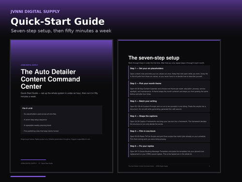 Cover and setup pages from the Quick-Start Guide PDF