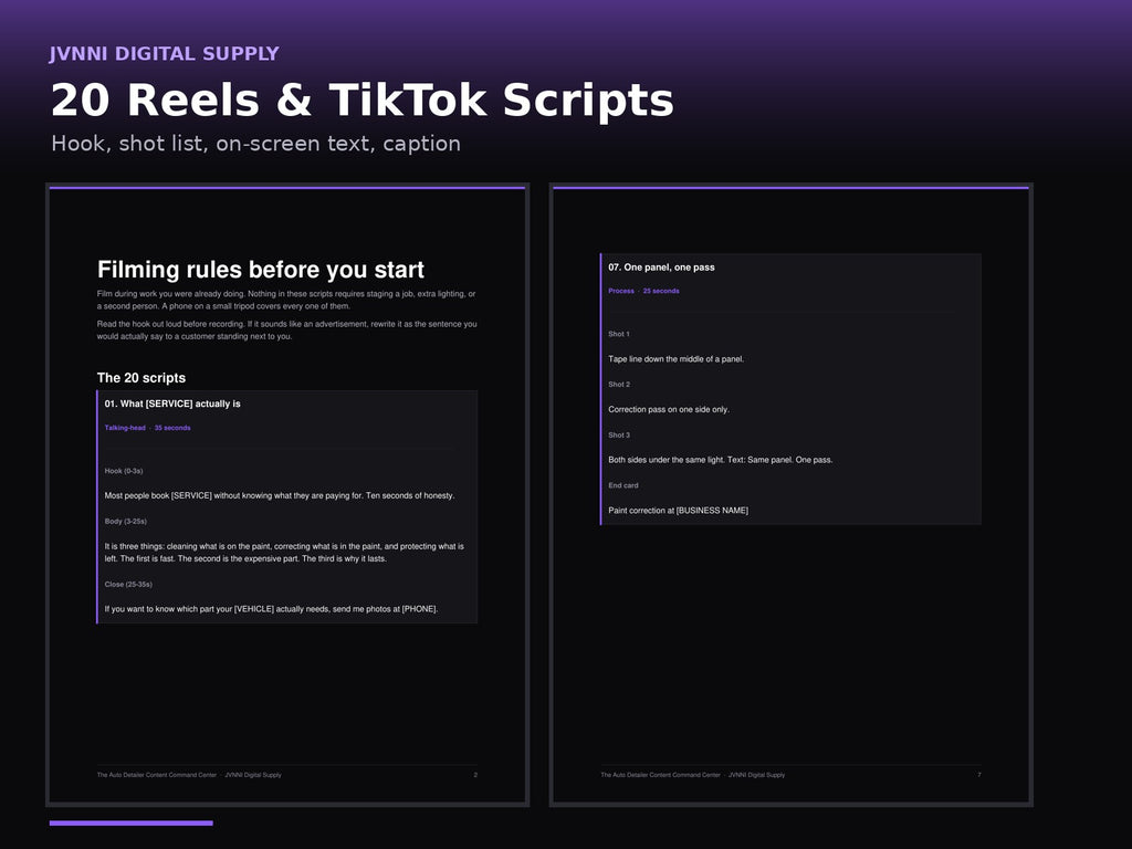 Real pages from the 20 Reels and TikTok Scripts PDF