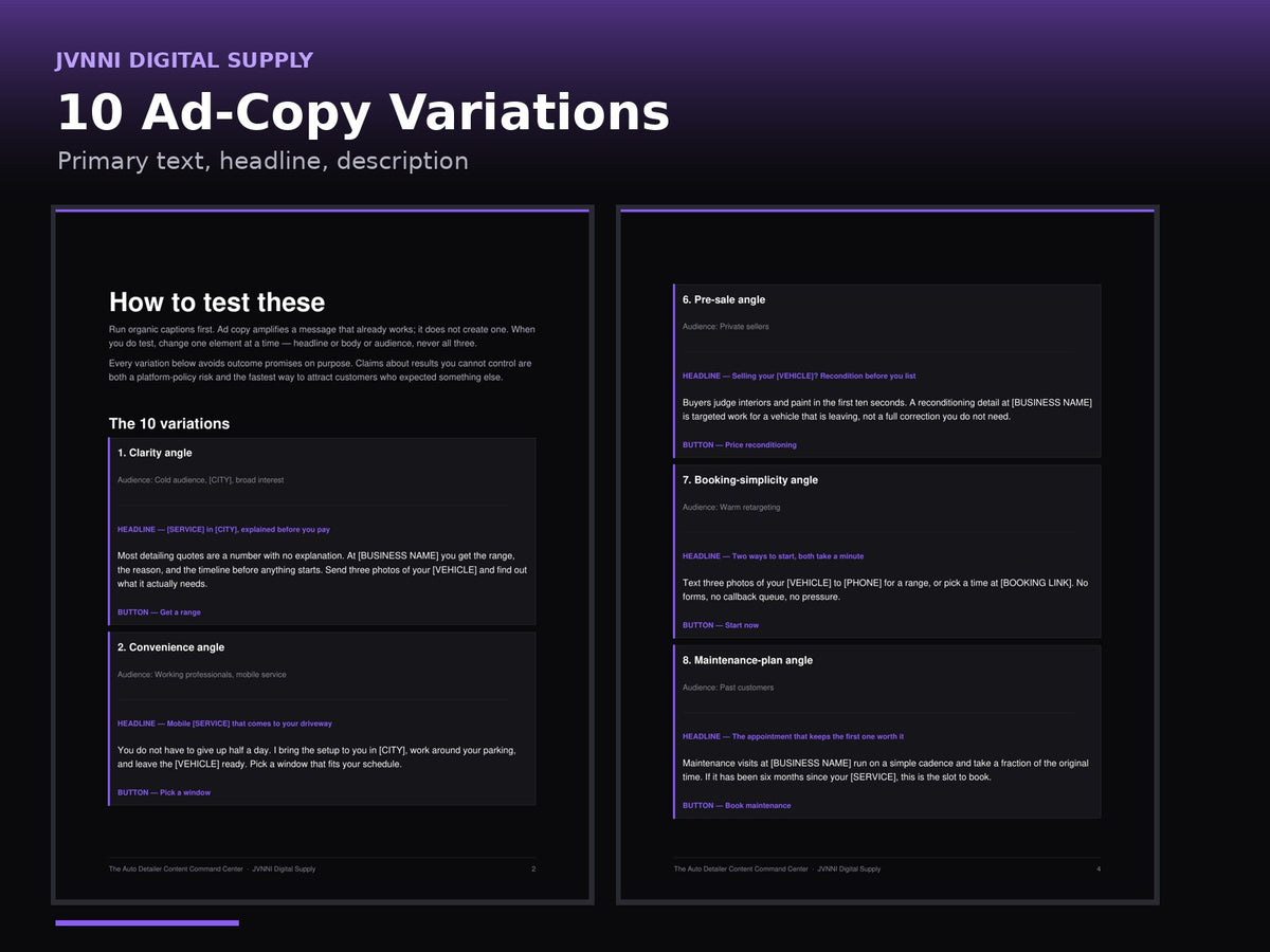 Real pages from the 10 Ad-Copy Variations PDF